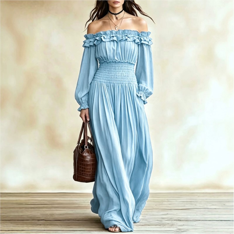 Sukienki maxi z odkrytymi rami – Off Shoulder Puff Sleeve Sundress recenzja i cena