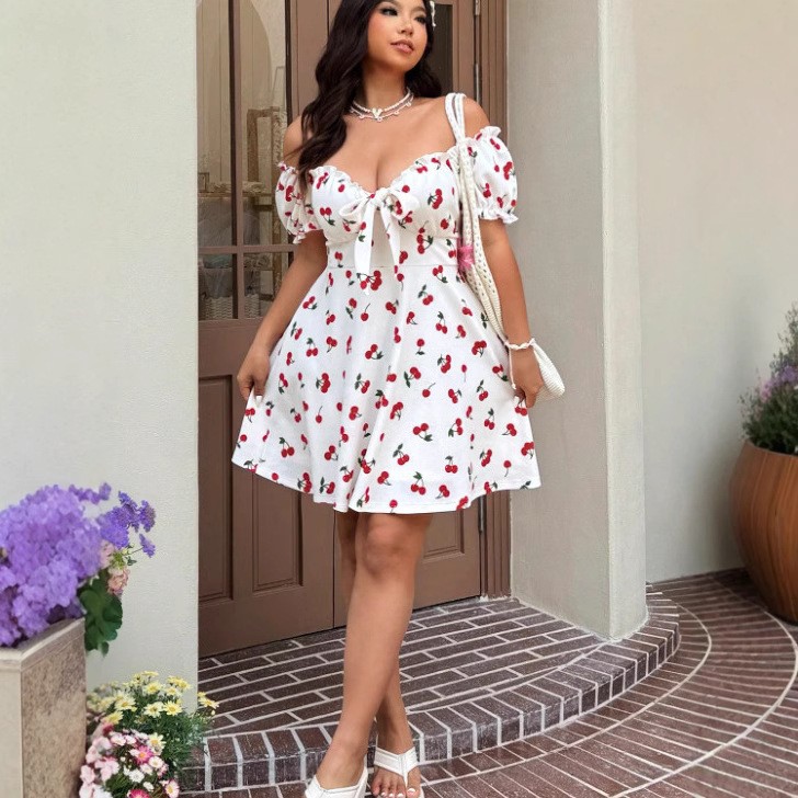 Letnia sukienka damska z kwiat – Off Shoulder Puff Sleeve Sundress recenzja i cena