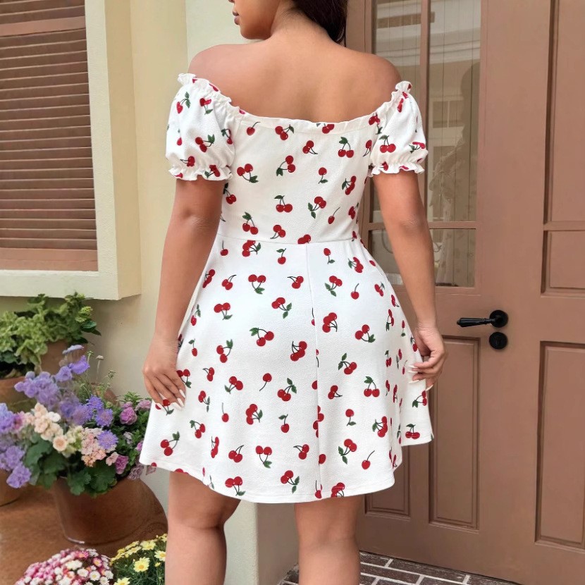 Letnia sukienka damska z kwiat – Off Shoulder Puff Sleeve Sundress recenzja i cena