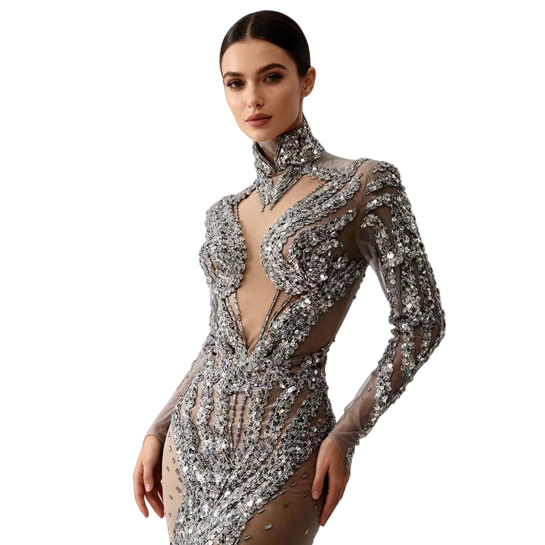 Srebrna, błyszcząca sukienka m – Sparkly Rhinestone Club Party Dress recenzja i cena