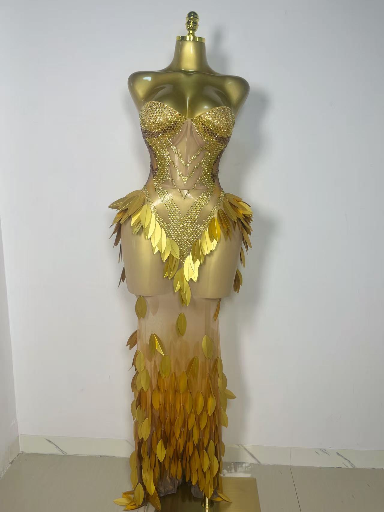 Błyszcząca złota suknia wieczo – Sparkly Rhinestone Club Party Dress recenzja i cena