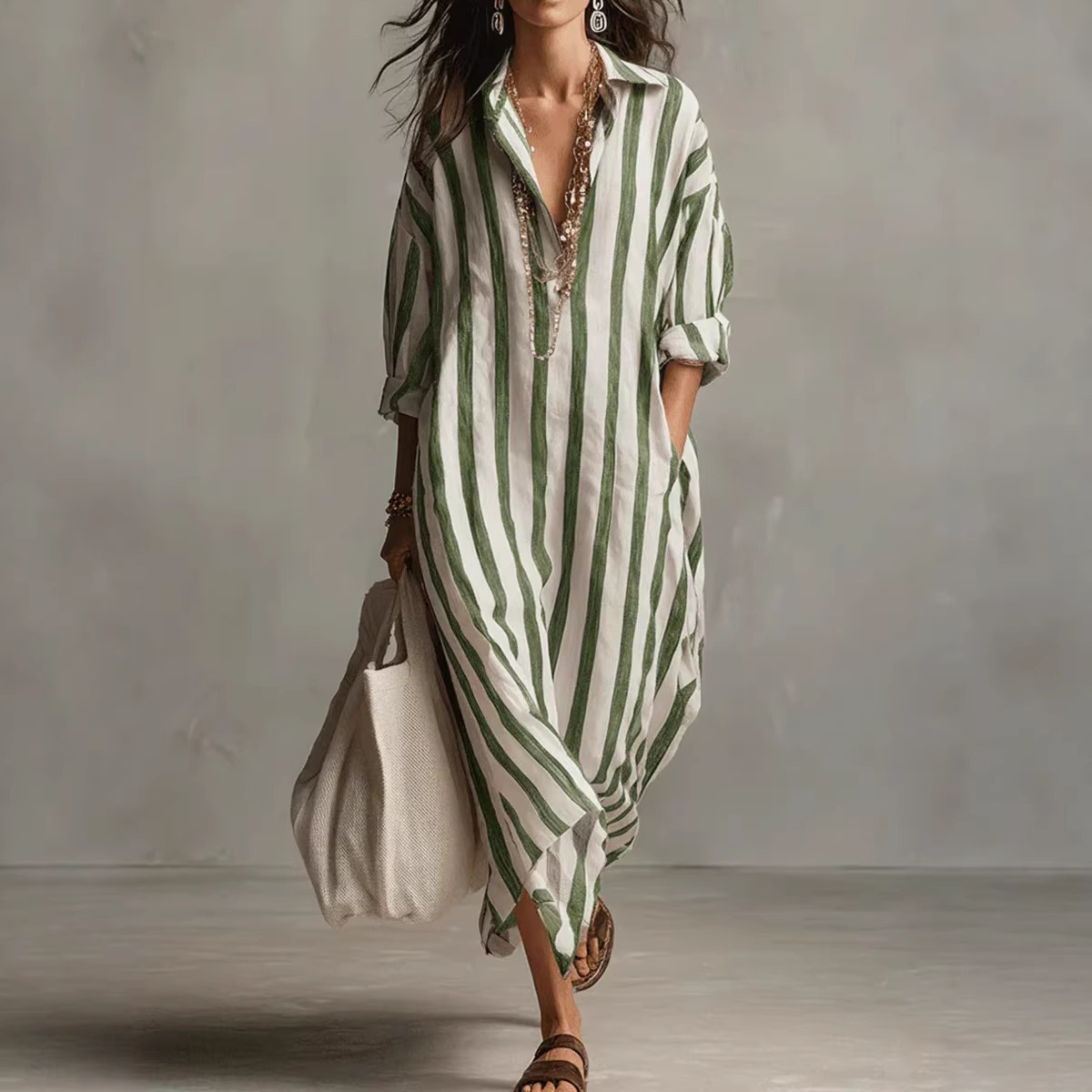 Letnia elegancka lniana sukien – Casual Loose Linen Shirt Dress recenzja i cena