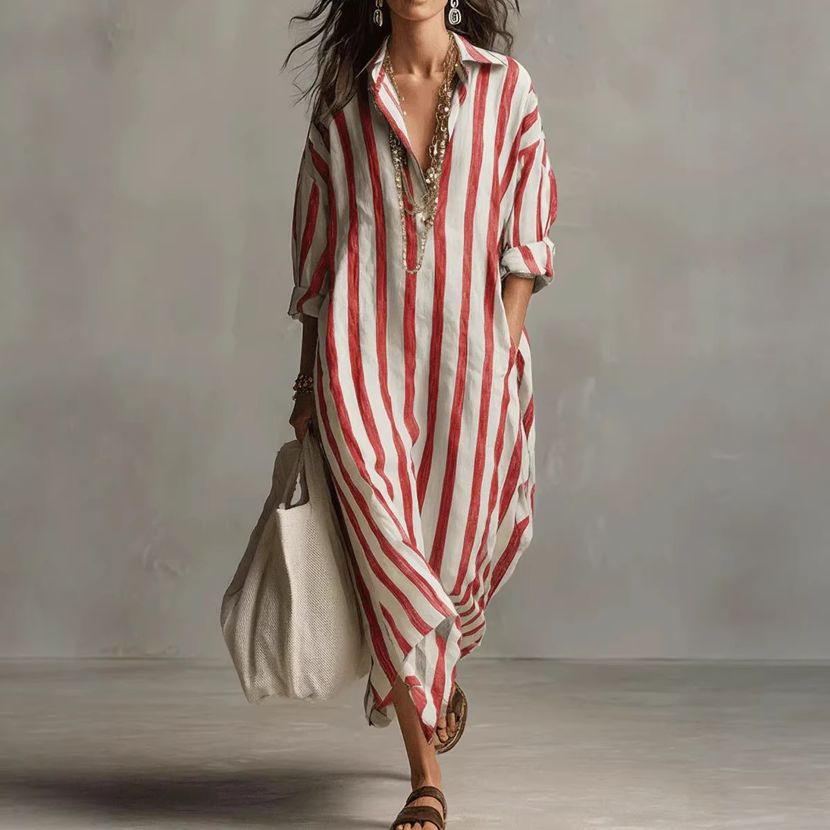 Letnia elegancka lniana sukien – Casual Loose Linen Shirt Dress recenzja i cena