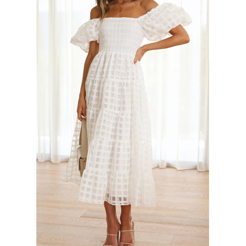 Elegancka damska letnia długa  – Off Shoulder Puff Sleeve Sundress recenzja i cena