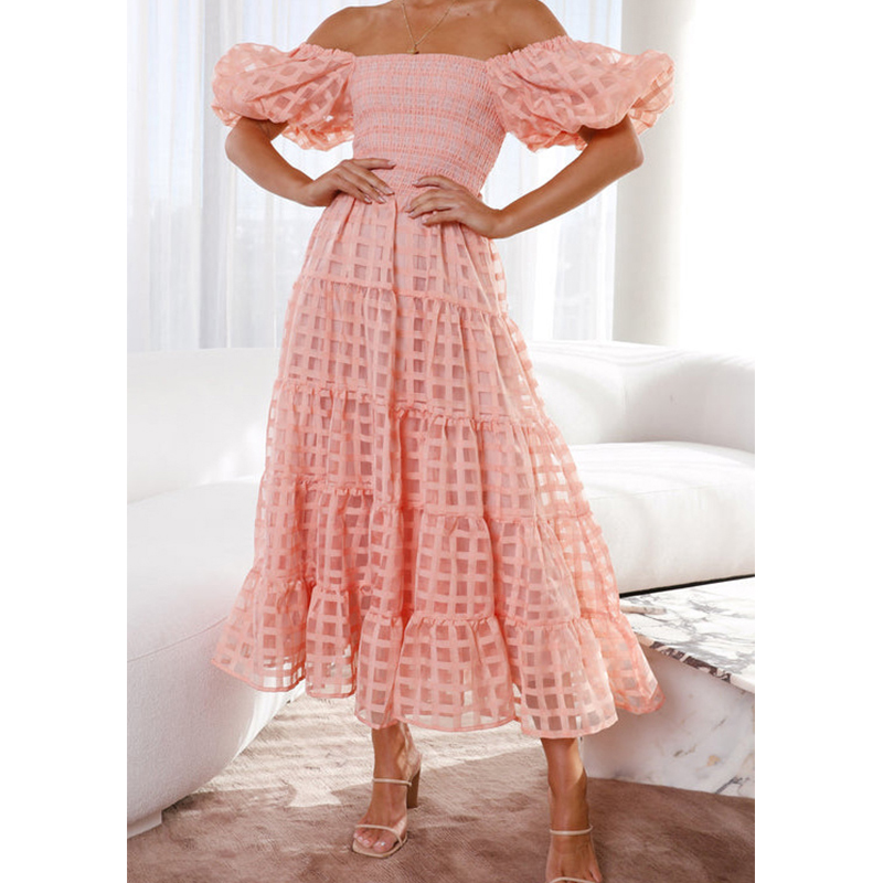 Elegancka damska letnia długa  – Off Shoulder Puff Sleeve Sundress recenzja i cena