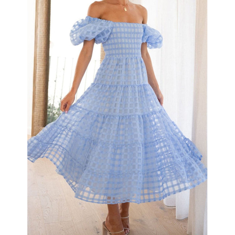 Elegancka damska letnia długa  – Off Shoulder Puff Sleeve Sundress recenzja i cena